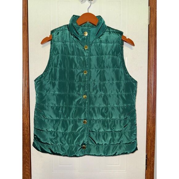NWT MICHAEL Michael Kors Dark Emerald Green Quilted Puffer Vest W/ Gold Buttons - Picture 1 of 10